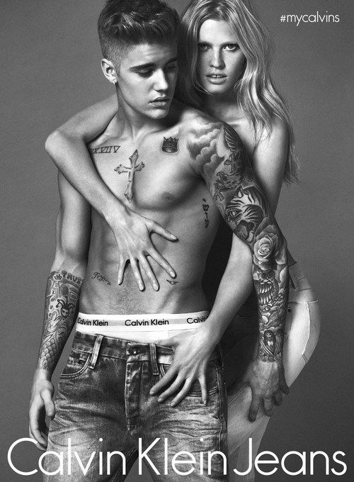 lara stone justin bieber calvin klein jeans ad