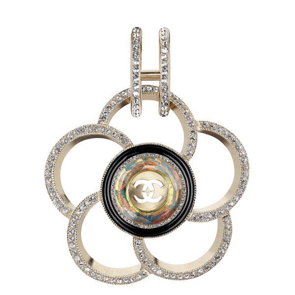 Golden metal and strass Camellia earring A97525-Y49972-Z4768