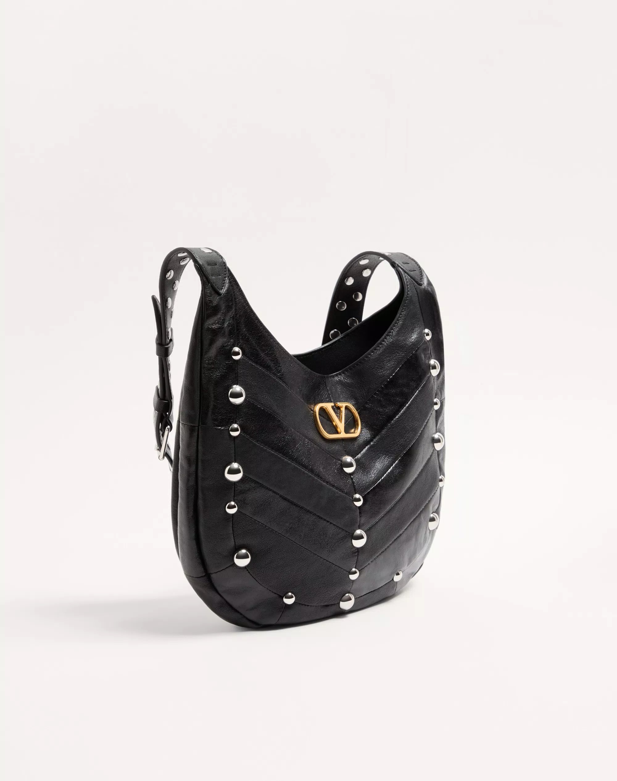 Valentino Garavani Hoboho small nappa leather hobo bag with chevron pattern and studs
