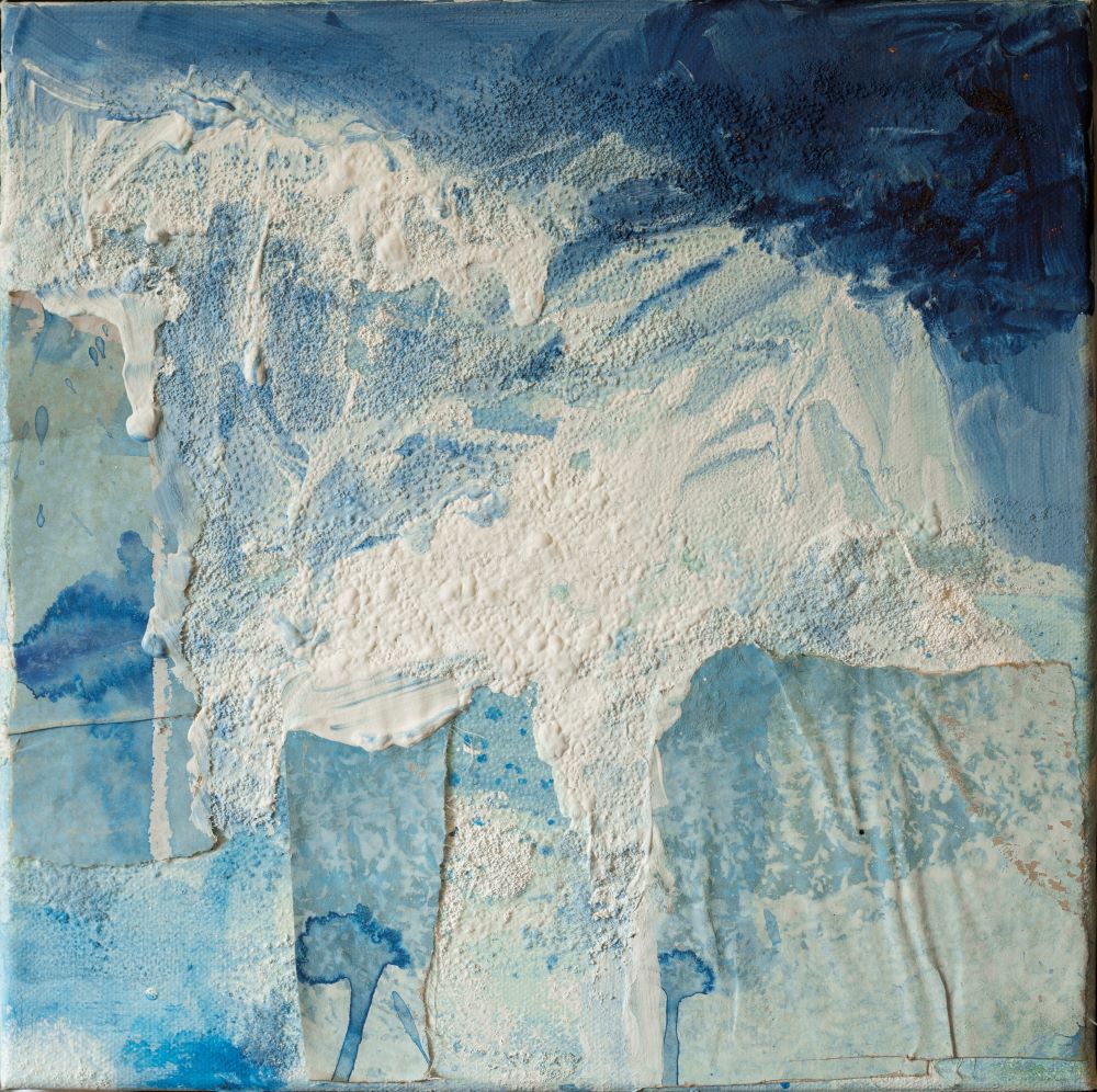 Jakopanec Jasmina Razlijena tinta kombinirana tehnika akril sol kolaz 30x30cm 2024